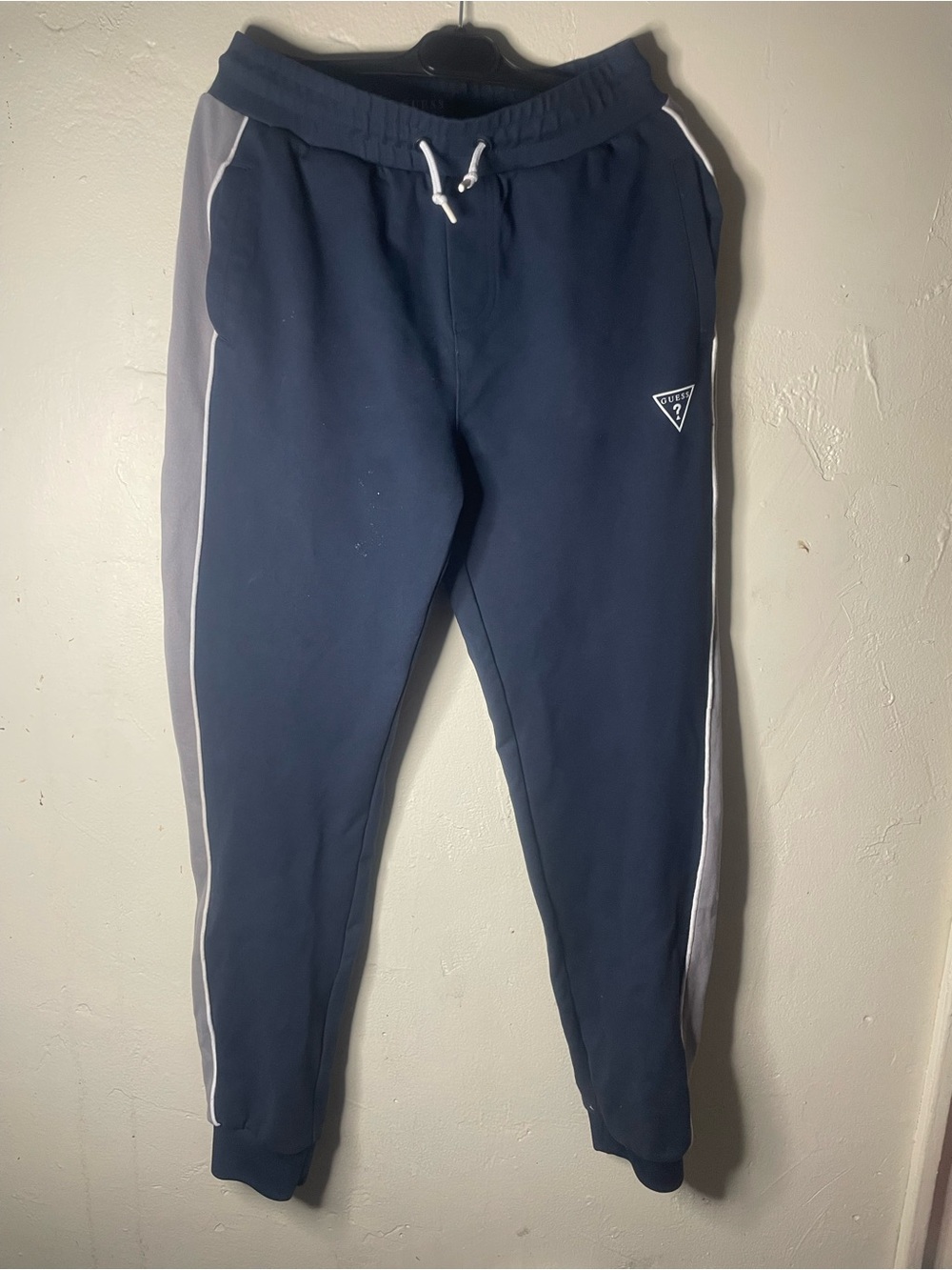 Guess Men's Navy Joggers with Gray Side Panels SZ 14